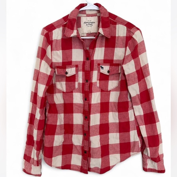 Abercrombie & Fitch Tops - Abercrombie & Fitch Red and White Plaid Flannel Shirt